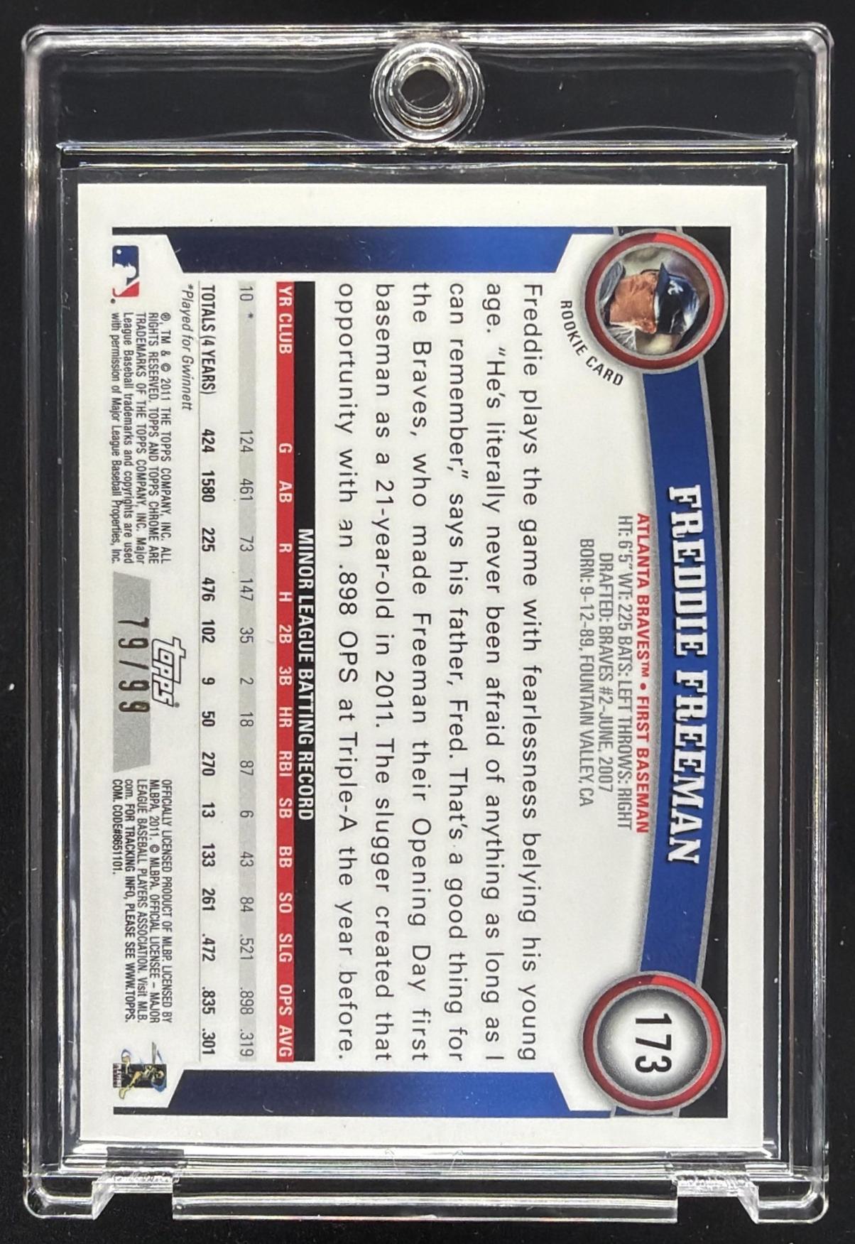 2012 Topps Chrome Freddie Freeman #19 Blue Rc /150