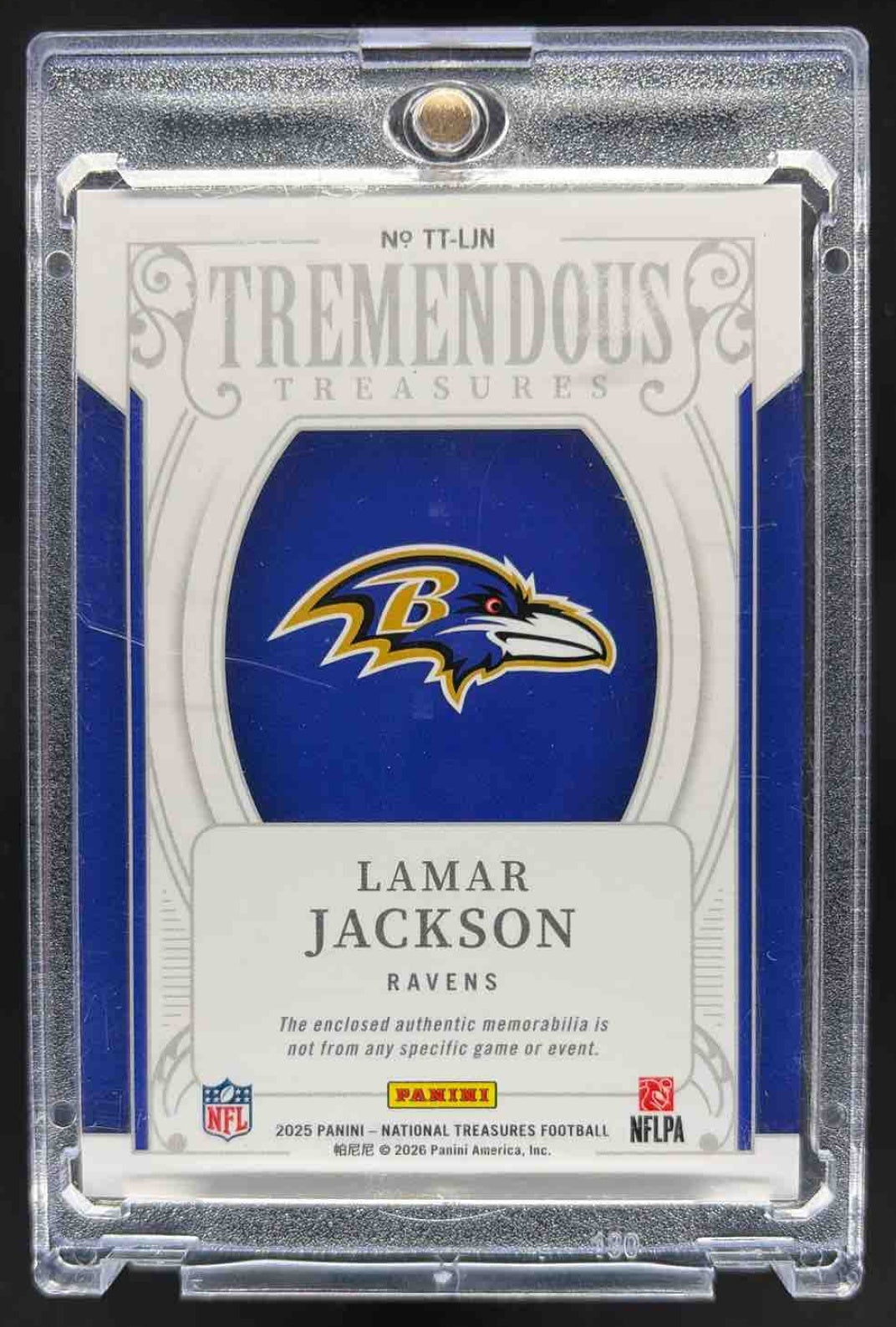 2025 Panini National Treasures Lamar Jackson #TT-LJN Tremendous 90/99 MEM Ravens