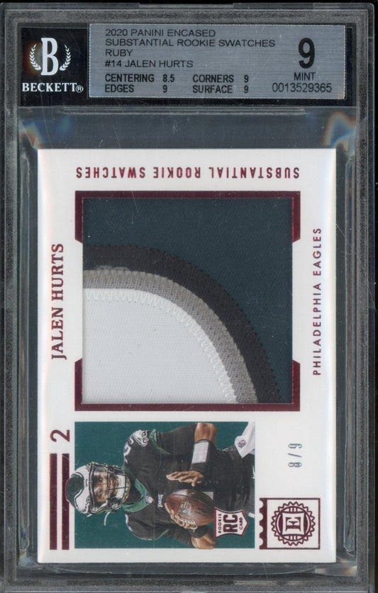 2020 Encased Jalen Hurts Jumbo patch 8/9 BGS 9 RC