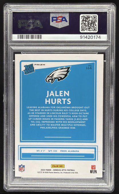 2020 Panini Donruss Optic Jalen Hurts #164 Green Velocity Prizm RC PSA 10