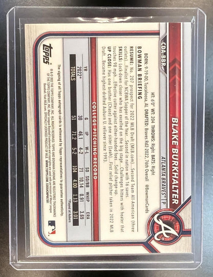 2022 Bowman Chrome Blake Burkhalter #CDA-BBR Aqua Lava Auto 036/199 1st bowman