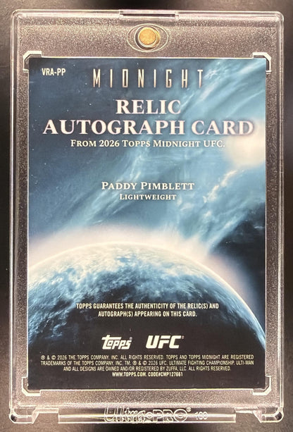 2026 Topps Midnight UFC Paddy Pimblett #VRA-PP Relic Auto Moonrise 21/25