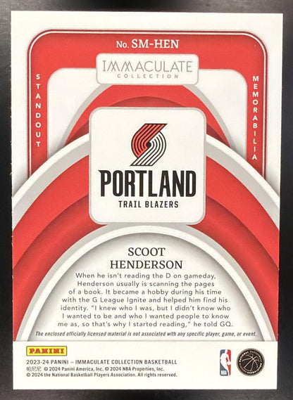 2023-24 Panini Immaculate Scoot Henderson #MM-HEN Massive Memorabilia /25 MEM RC