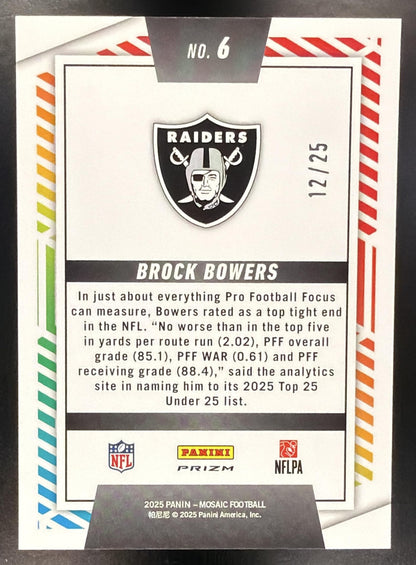 2025 Panini Mosaic Brock Bowers #6 Men of Mastery White Prizm 12/25