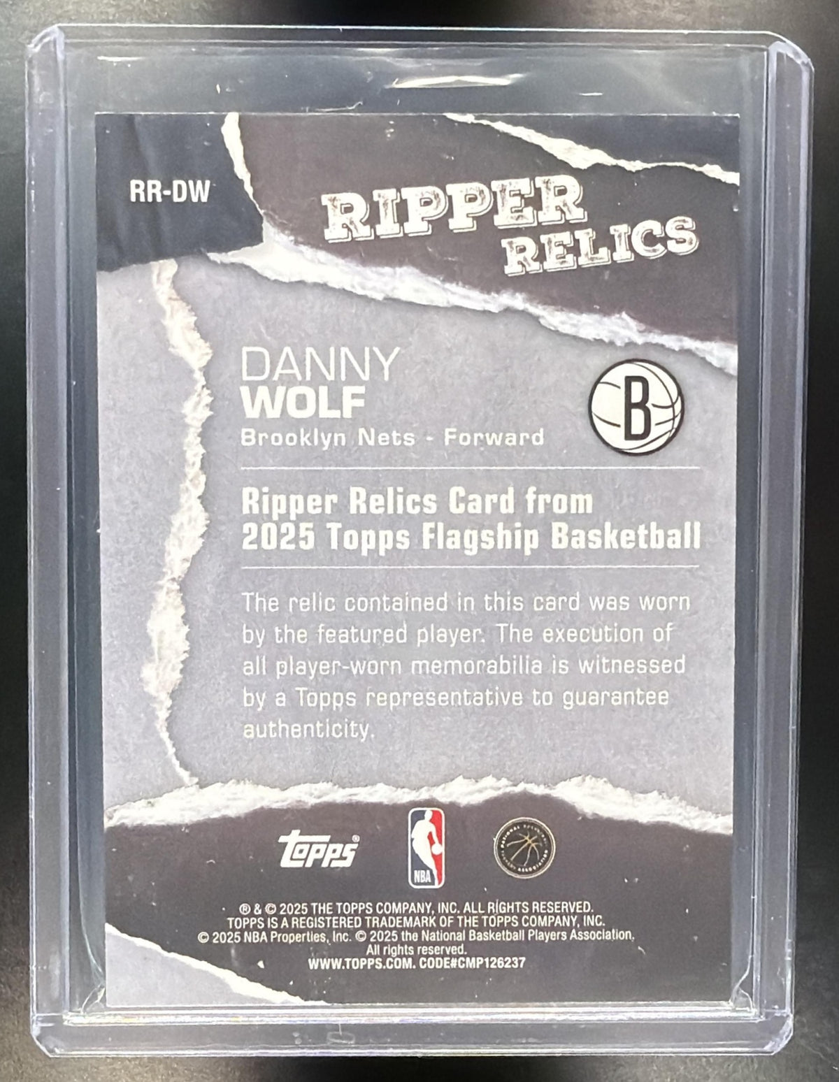 2025 Topps NBA Flagship Blackout Danny Wolf #RR-DW 06/25 Patch RC Nets