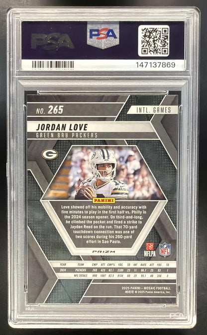 2025 Panini Mosaic Jordan Love #265 International Games Genesis Prizm PSA 10