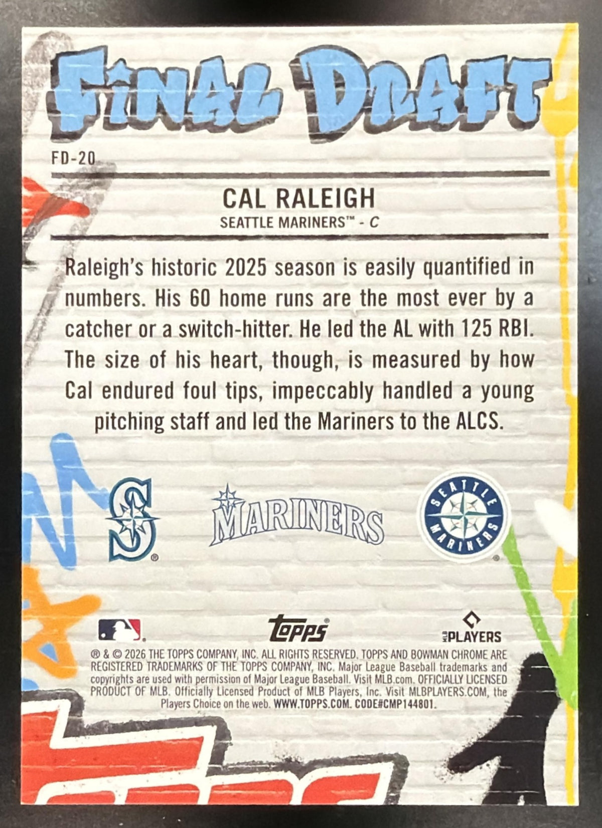 2026 Bowman Cal Raleigh #FD-20 Final Draft Chrome SSP