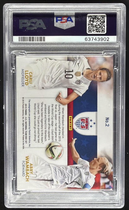 2015 Panini Carli Lloyd Abby Wambach Team Box Dual Auto /10 PSA 7