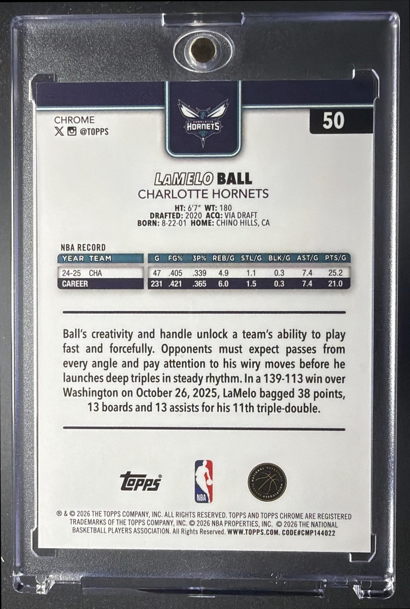 2025-26 Topps Chrome Update LaMelo Ball #50 Gold Geometric Refractor 8/50