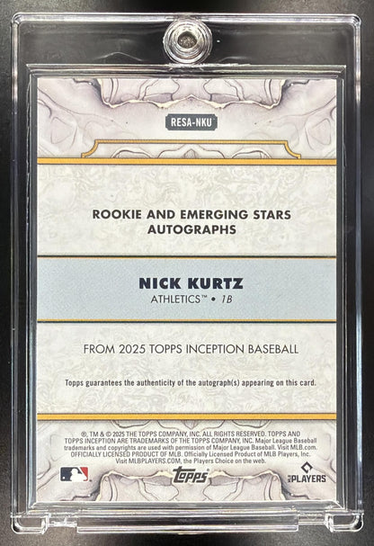 2025 Topps Inception Nick Kurtz #RESA-NKU Rookies And Emerging Stars Auto Purple /199 RC