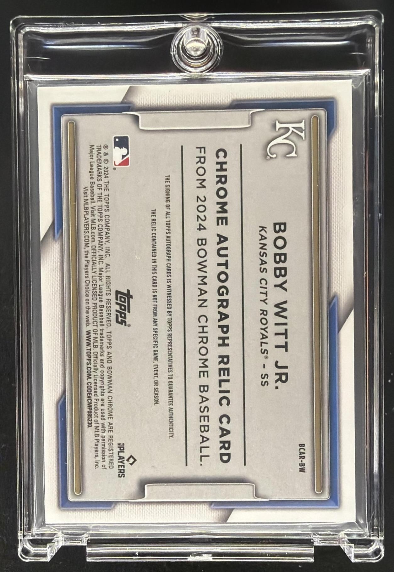 2024 Bowman Chrome Bobby Witt Jr. #BCAR-BW Auto Relics 37/75