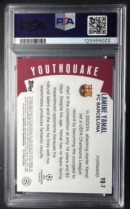 2023 Topps Chrome UEFA Club Competitions Lamine Yamal #YQ-7 Youthquake Green Refractor /99 RC PSA 9