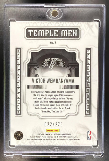 2023-24 Panini Phoenix Victor Wembanyama #7 Temple Men Blue Lazer 22/275 RC