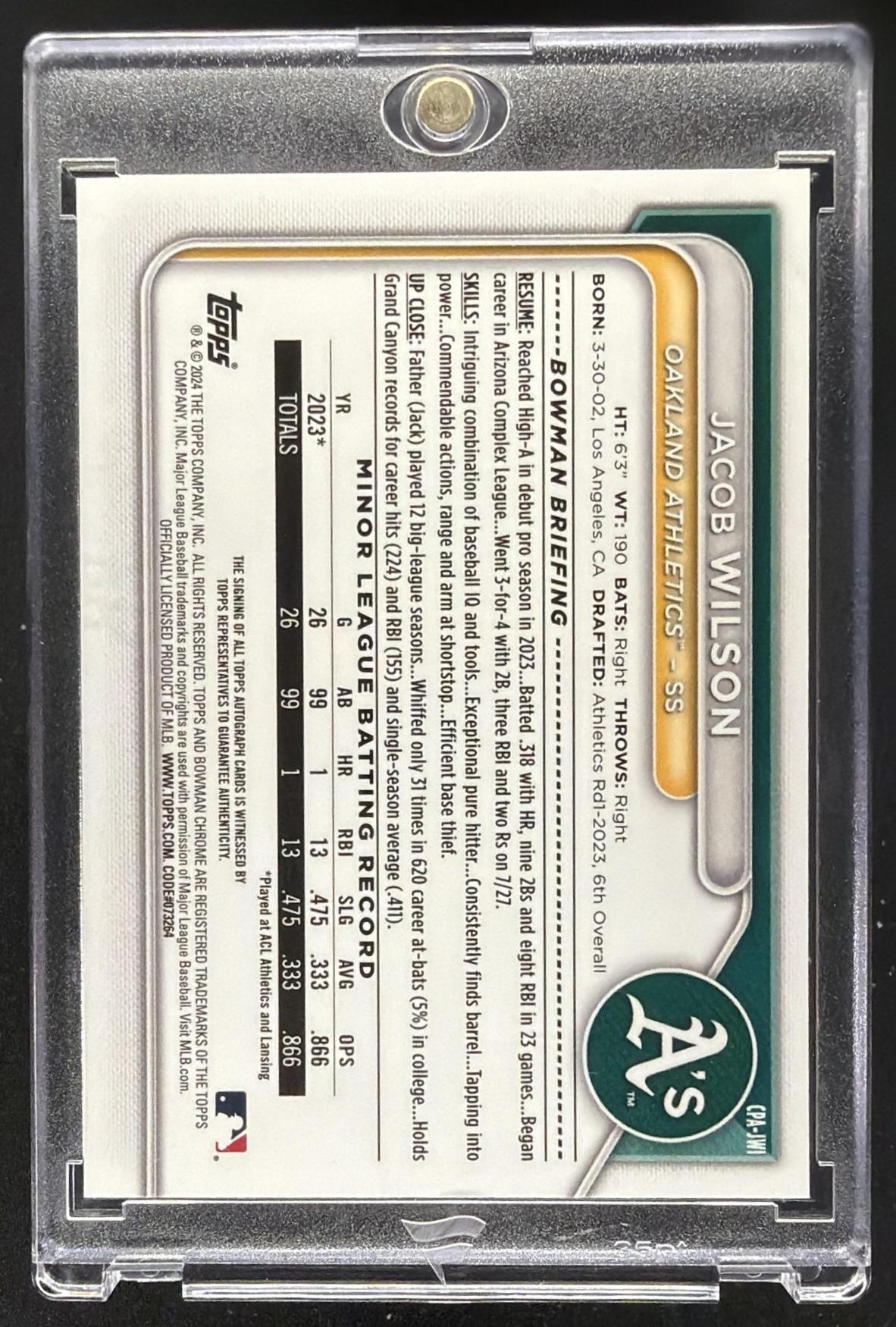 2024 Bowman Jacob Wilson #CPA-JWI Chrome Prospect Auto Green Lava 73/99