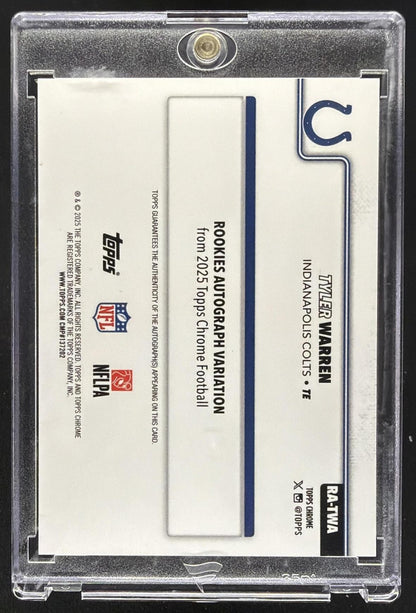 2025 Topps Chrome Tyler Warren #RA-TWA Rookie Auto Orange Sapphire Refractor /25 RC