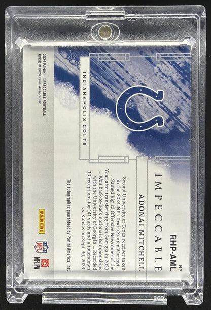2024 Panini Impeccable Adonai Mitchell #RHP-AML Silver Bar Auto /20
