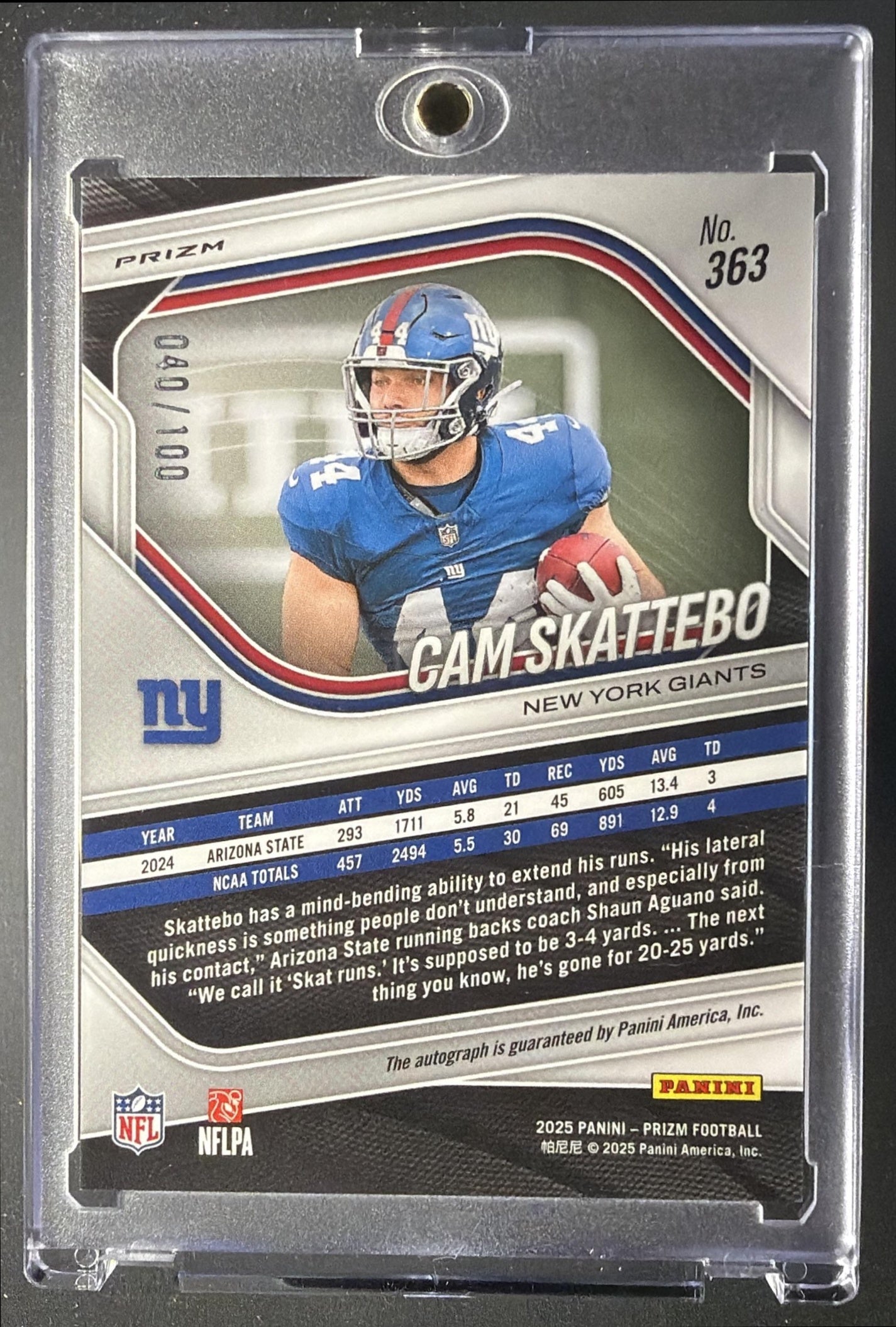 2025 Panini Prizm Cam Skattebo #363 Rookie Choice Auto 40/100 RC