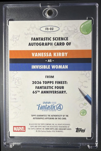 2026 Topps Marvel Finest The Fantastic Four 65th Ann. Vanessa Kirby as Invisible Woman #FS-02 Science Auto Orange Refractor /25