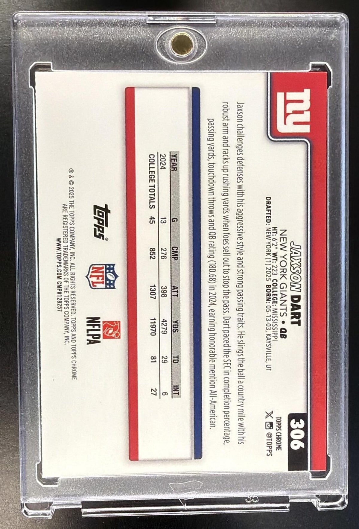 2025 Topps Chrome Jaxson Dart #306 Neon Pulse RC