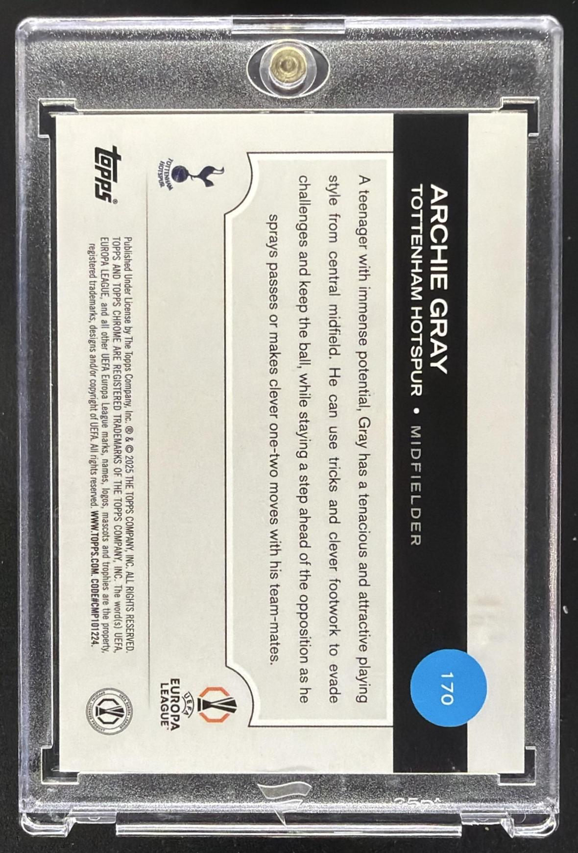 2024-25 Topps Chrome UEFA Club Archie Gray #170 RC Black /10