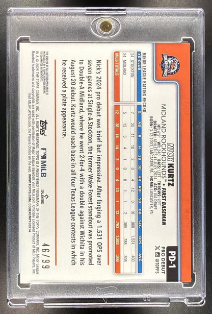 2025 Topps Pro Debut Nick Kurtz #PD-1 Auto Green Foil 46/99