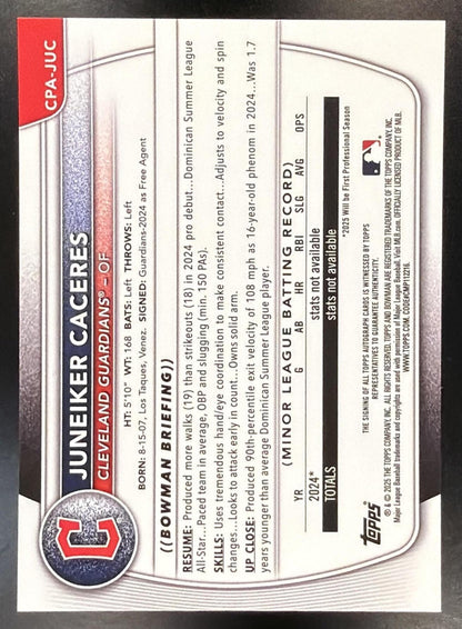 2025 Bowman Chrome Juneiker Caceres #CPA-JUC Auto 1st Prospect