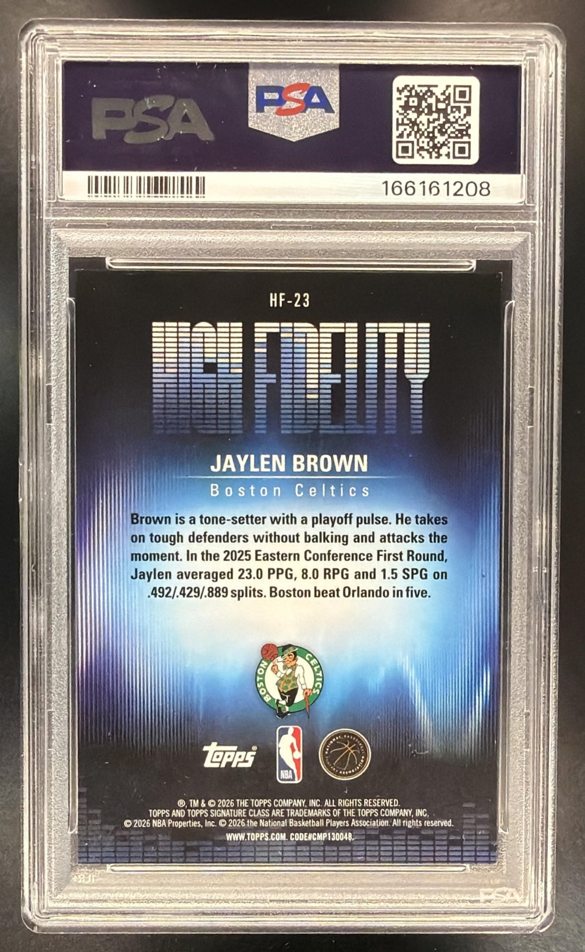 2025 Topps Signature Class Jaylen Brown #HF-23 High Fidelity Red Refractor 22/25 PSA 8