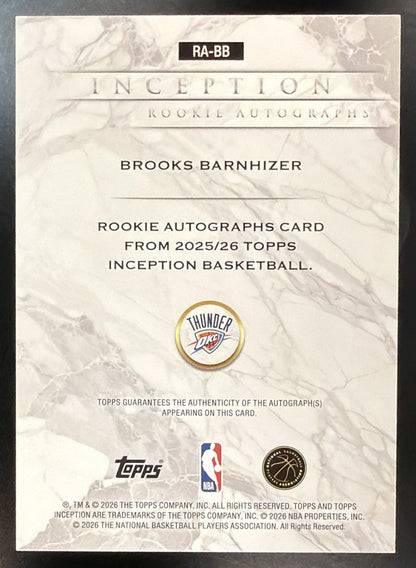 2025-26 Topps Inception Brooks Barnhizer #RA-BB Black Auto 5/10 RC