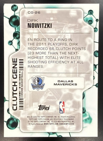 2025-26 Topps Chrome Update Dirk Nowitzki #CG-26 Clutch Gene Gold Refractor 21/50