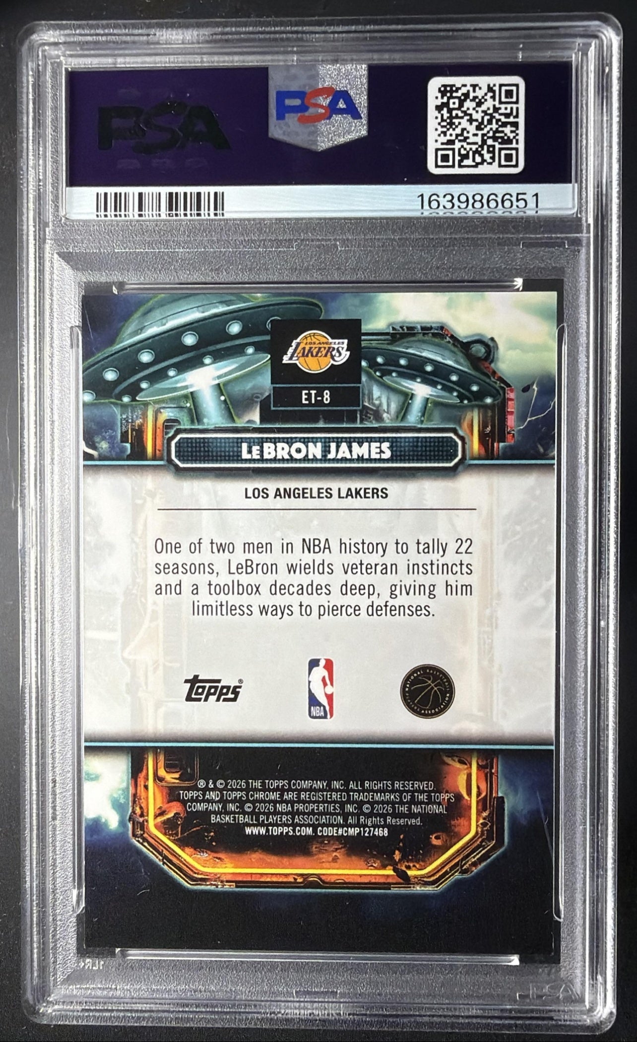 2025 Topps Cosmic Chrome LeBron James #ET-8 Extraterrestrial Talent Gold Interstellar Refractor /50 PSA 7
