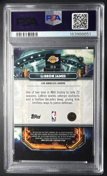 2025 Topps Cosmic Chrome LeBron James #ET-8 Extraterrestrial Talent Gold Interstellar Refractor /50 PSA 7