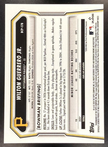 2026 Bowman Chrome Baseball Wilton Guerrero Jr. #BCP-178 1st International Refractor