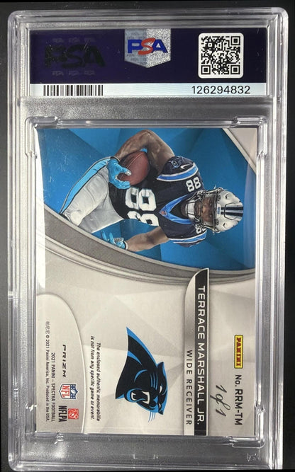 2021 Panini Spectra Terrace Marshall Jr. #RRM-TM Dual Shield Rookie Patch 1/1 PSA 8
