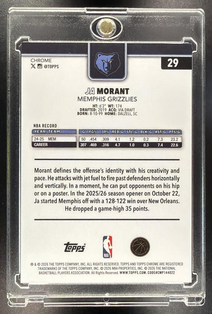 2025-26 Topps Chrome Update Ja Morant #29 Orange Refractor 2/25