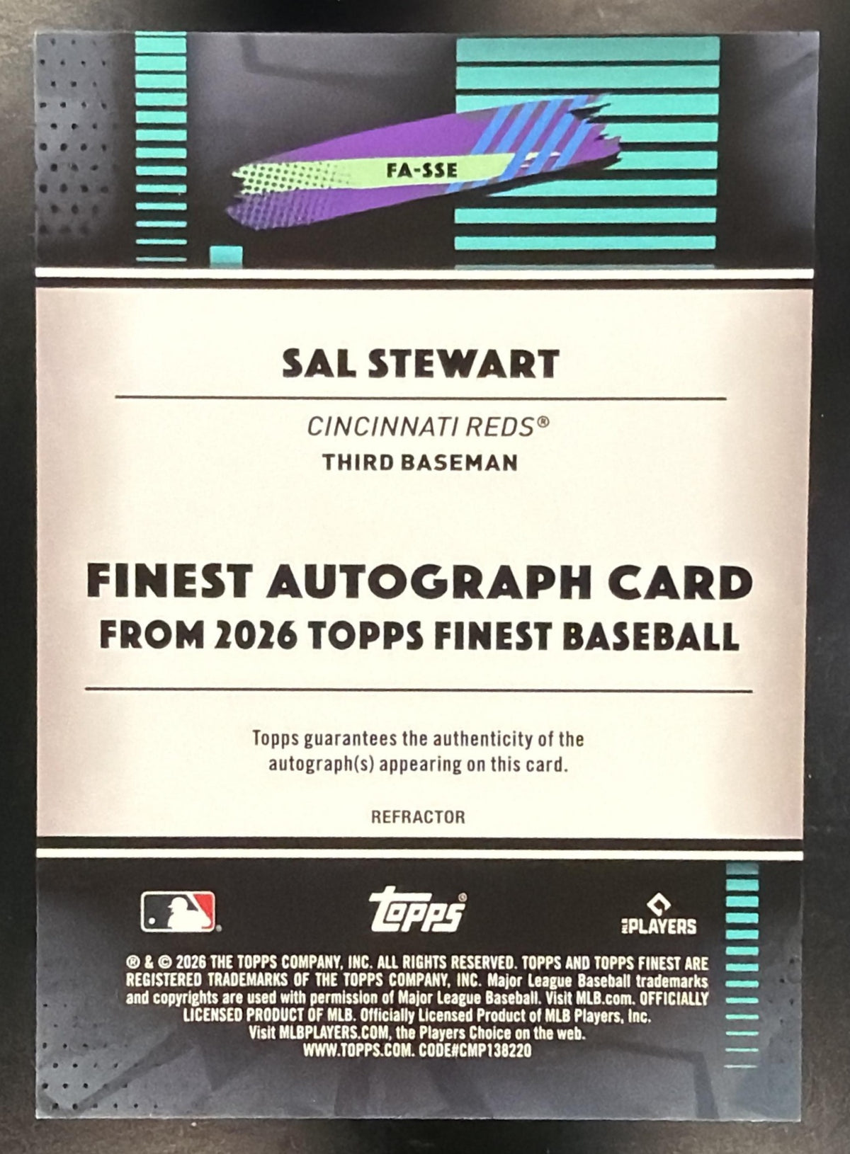 2026 Topps Finest Baseball Sal Stewart #FA-SSE Refractor Auto