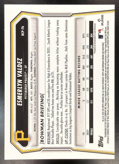 2026 Bowman Sapphire Esmerlyn Valdez #BCP-76 Chrome Prospects Gold Refractor 47/50