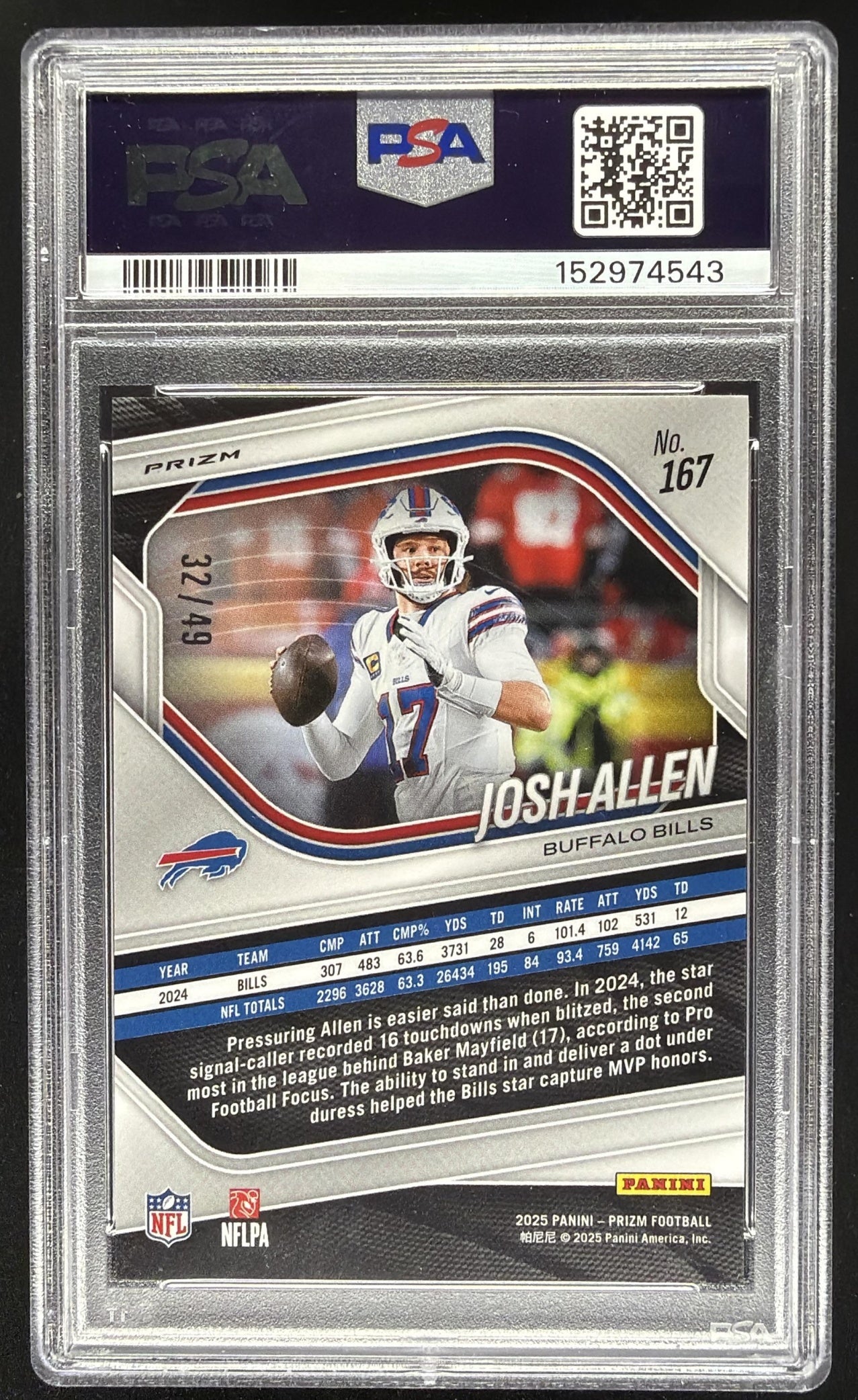 2025 Panini Prizm Josh Allen #167 Red Shimmer 32/49 PSA 10