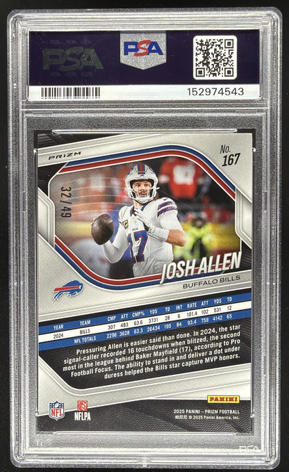 2025 Panini Prizm Josh Allen #167 Red Shimmer 32/49 PSA 10