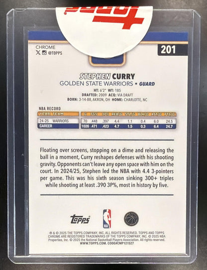 2025-26 Topps Chrome Stephen Curry #201 Blue X-Fractor Sealed
