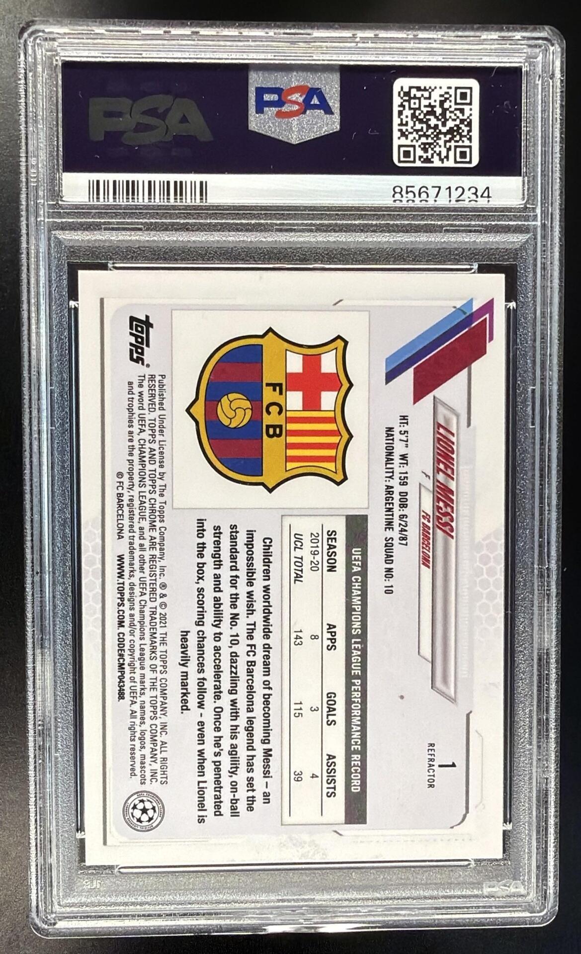 2020-21 Topps Chrome UEFA Champions League Lionel Messi #1 Refractor PSA 10