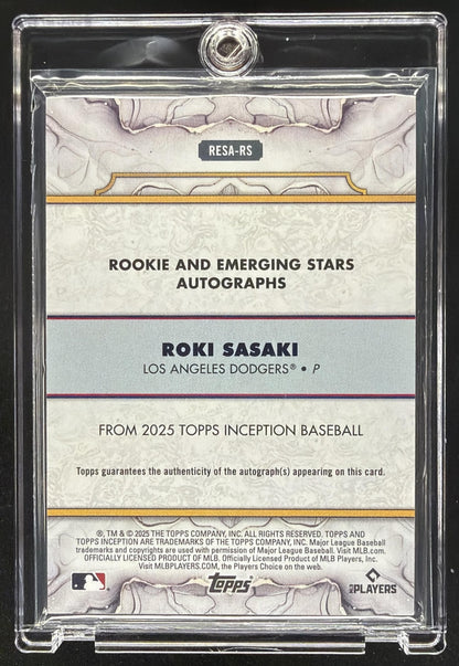 2025 Topps Inception Roki Sasaki #RESA-RS Rookies And Emerging Stars Auto Blue /25 RC