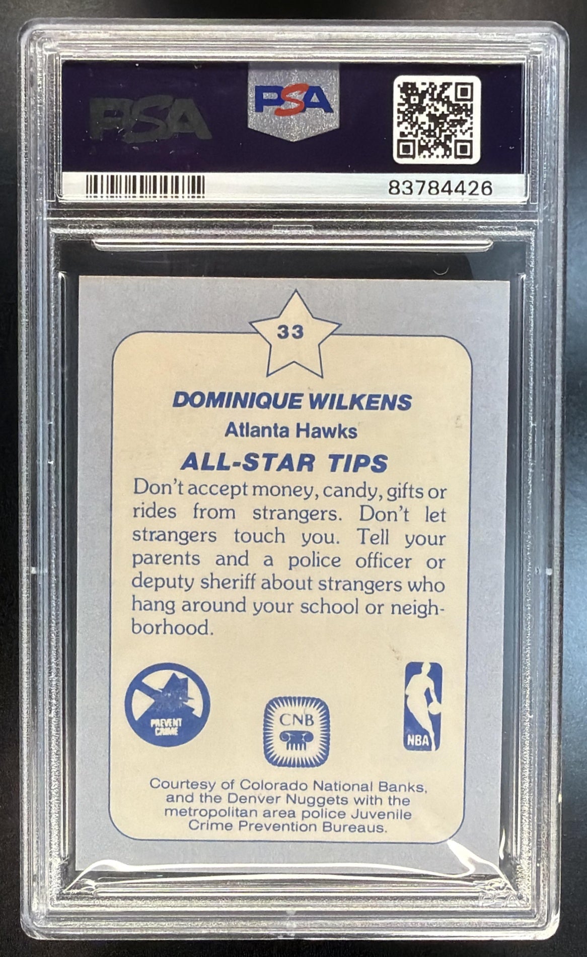 1984-85 Star All-Star Game Dominique Wilkins #33 Denver Police PSA 9