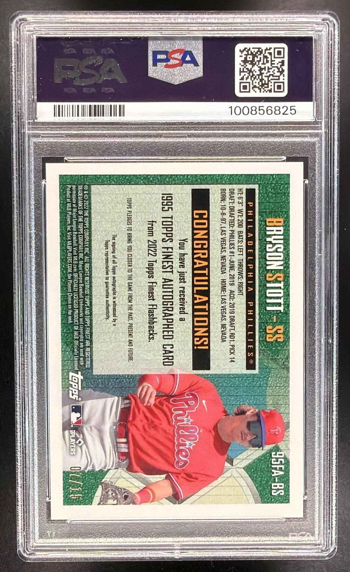 2022 Topps Finest Flashbacks Bryson Stott #95FA-BS 1995 Auto Gold Refractor /15 RC PSA 9