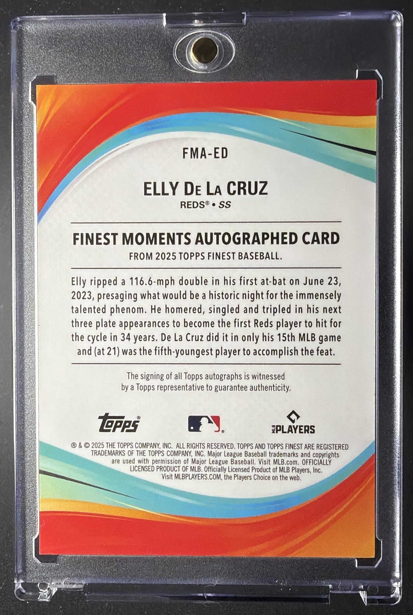 2025 Topps Finest Elly De La Cruz #FMA-ED Moments Auto Gold Refractor 34/50