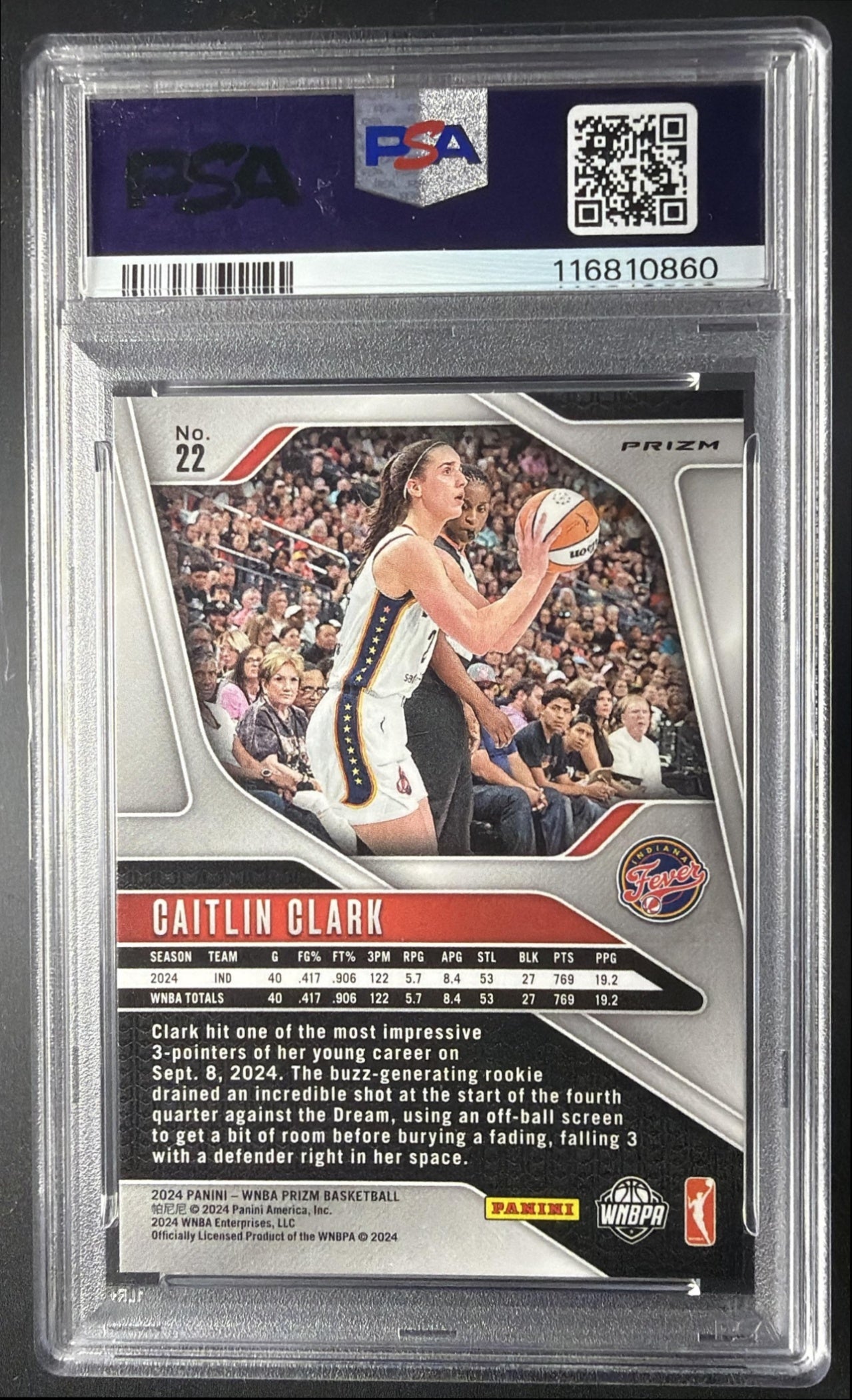 2024 Panini WNBA Prizm Caitlin Clark #22 Ice RC PSA 9