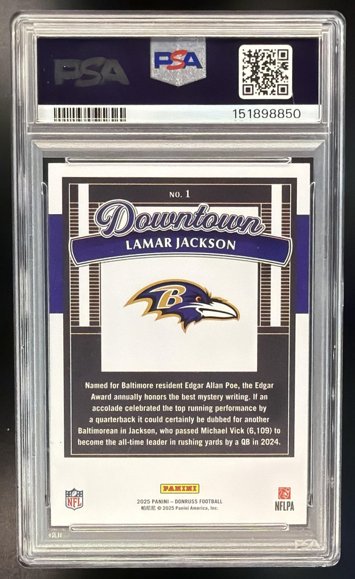 2025 Panini Donruss Lamar Jackson #1 Downtown PSA 10