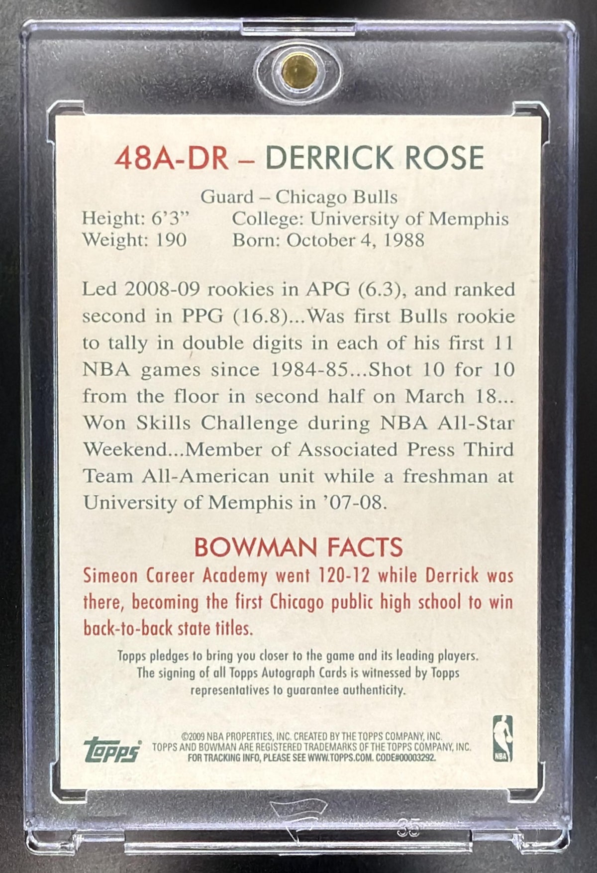 2009-10 Bowman '48 Derrick Rose #48A-DR Auto