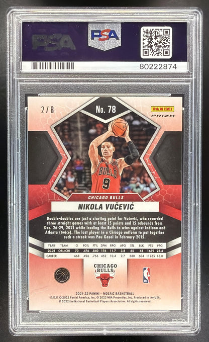 2021-22 Panini Mosaic Nikola Vucevic #78 Choice Black Gold 2/8 PSA 10