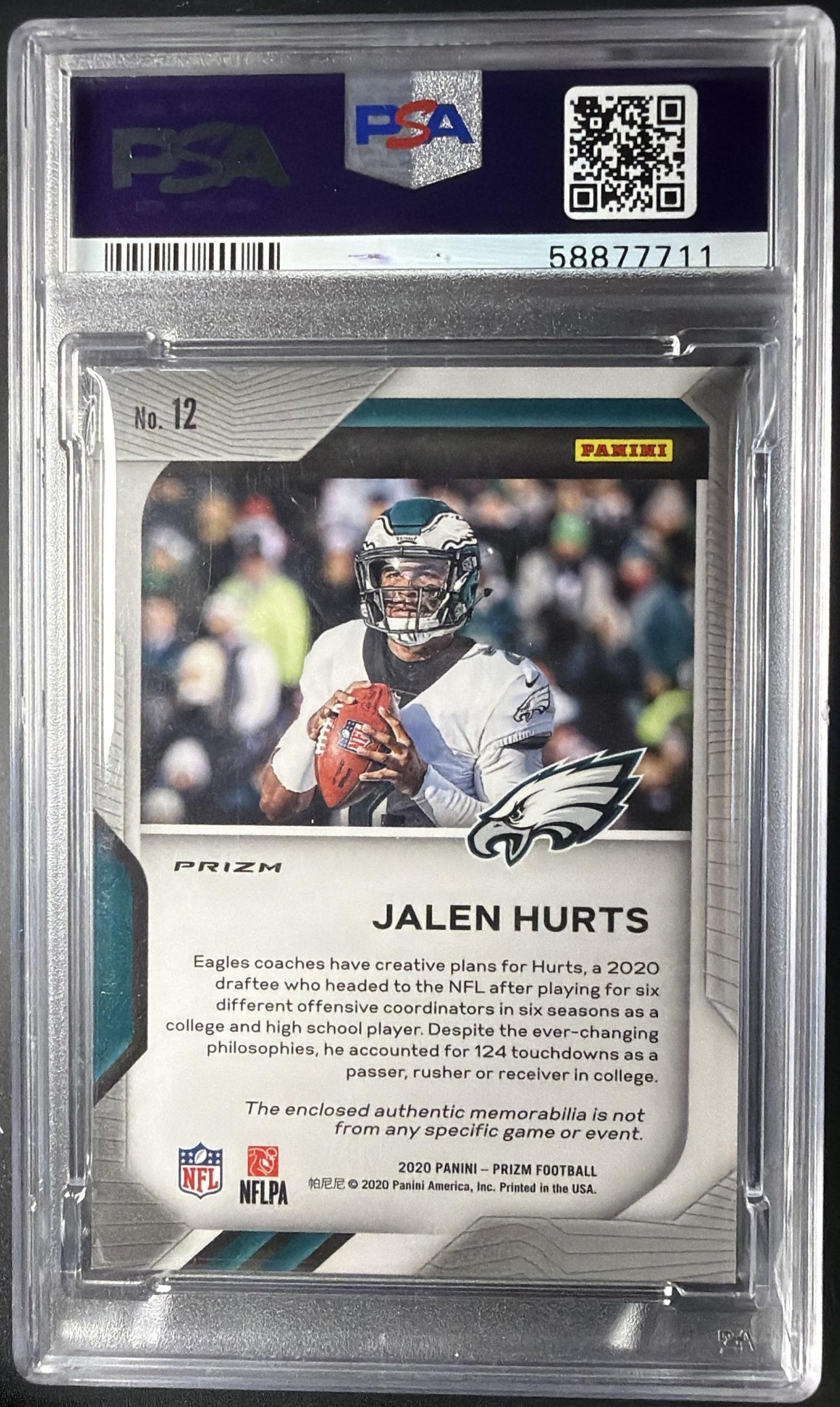 2020 Panini Prizm Jalen Hurts #12 Premier Jerseys Patch RC PSA 10