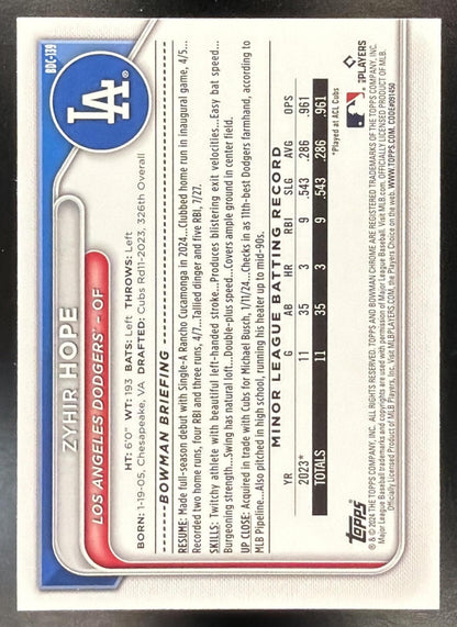 2024 Bowman Draft Zyhir Hope #BDC-139 Chrome Teal Wave 12/125 Refractor